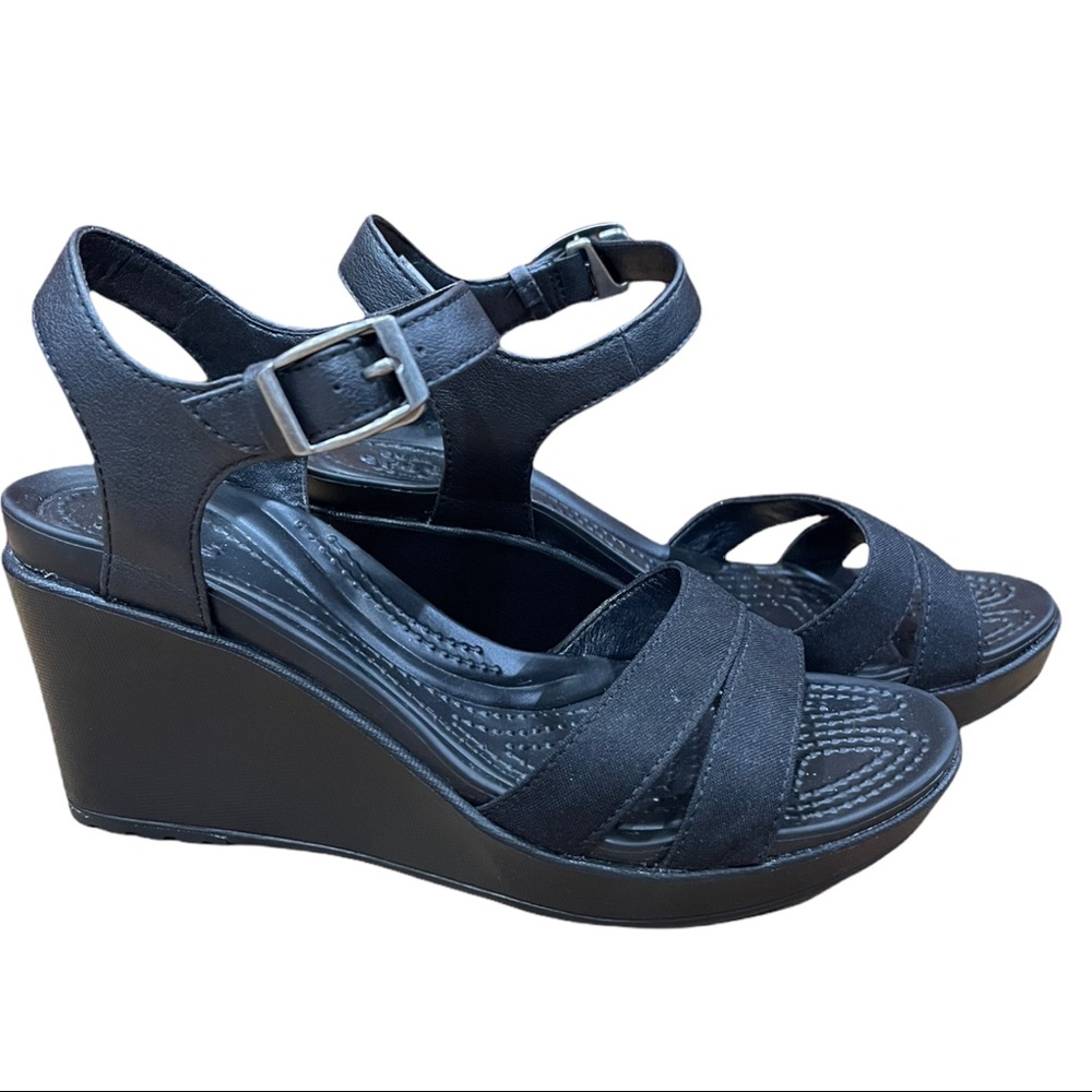 Crocs black Leigh II adjustable ankle strap wedge